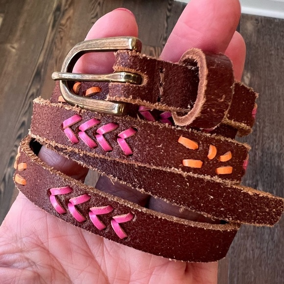 Multi color brown Genuine leather skinny belt fits from 32" up to 36"
